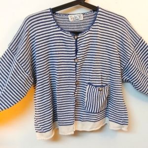 Women's Cropped Cardigan Sweater size Lg Blue Cream